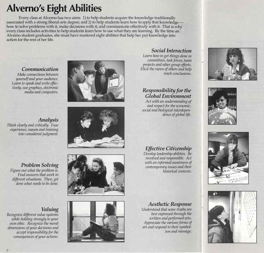 Alverno's 8 abilities described in the May 1991 issue of "Alverno Magazine"