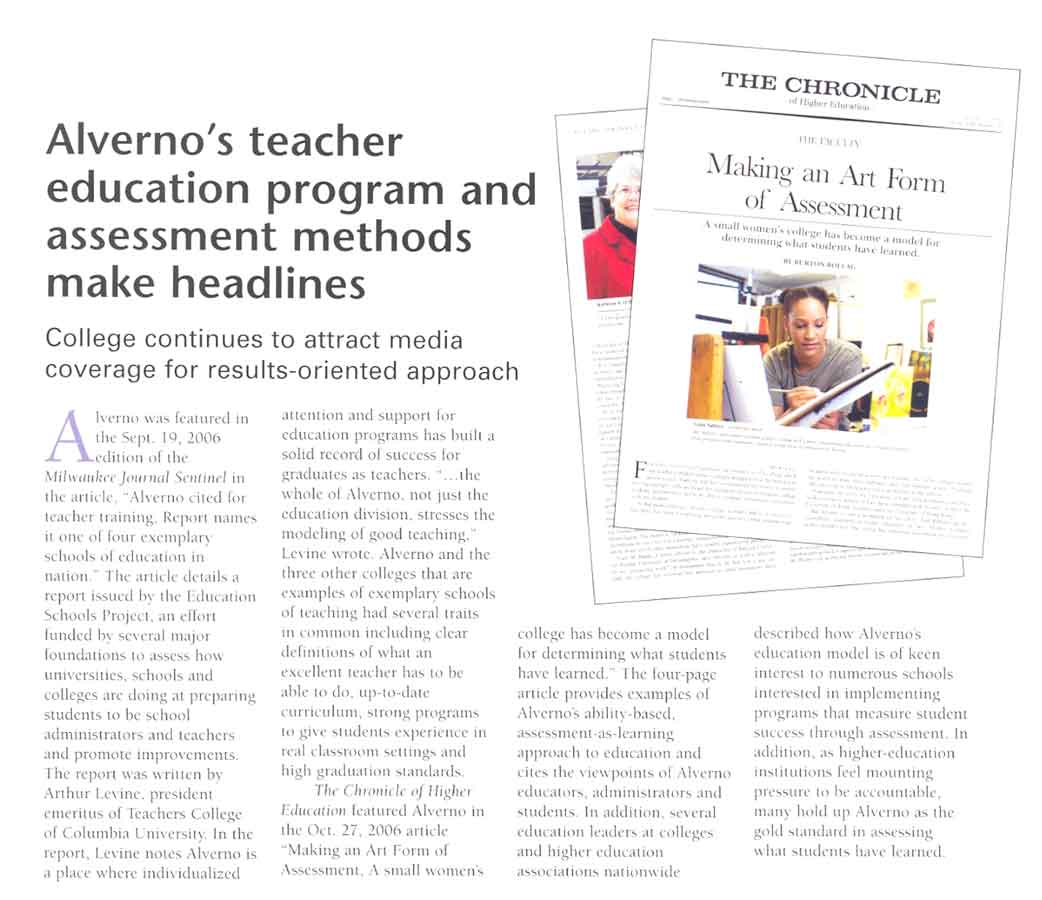 Winter 2007 Alverno Magazine article, p. 7 "Alverno's teacher education program and assessment methods make headlines"