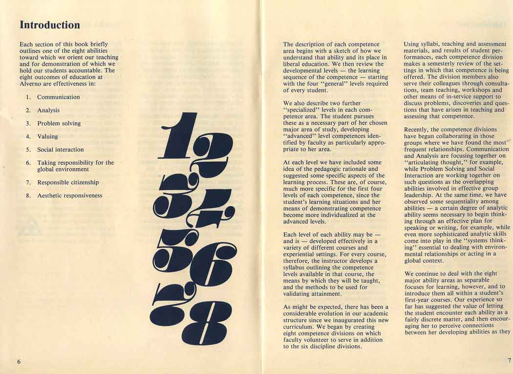 Alverno's 8 abilities listed in the 1985 edition of "Liberal learning at Alverno College"