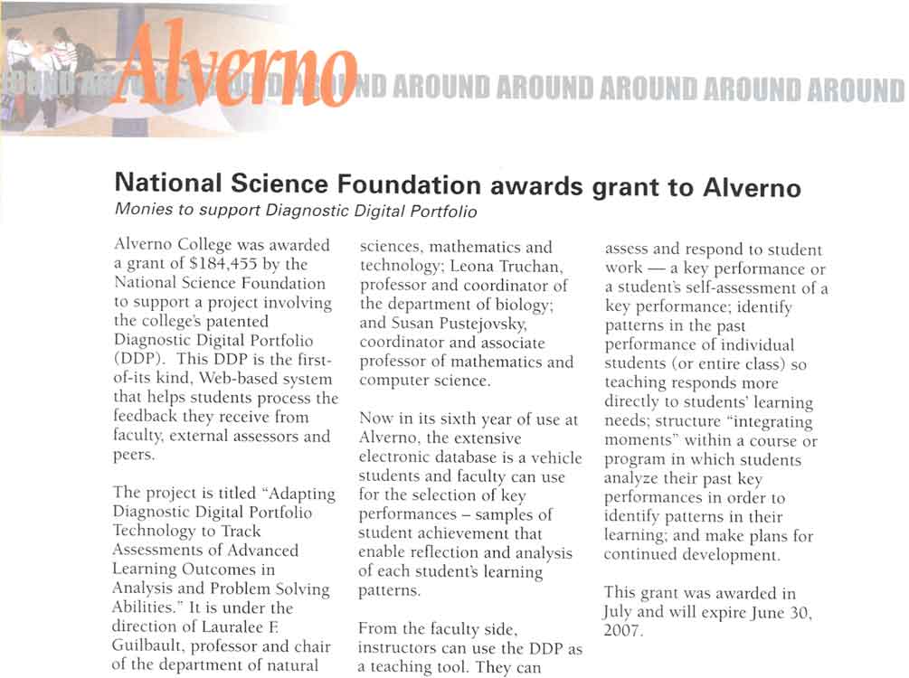 Fall 2004 Alverno magazine article about a national Science Foundation Grant involving the DDP