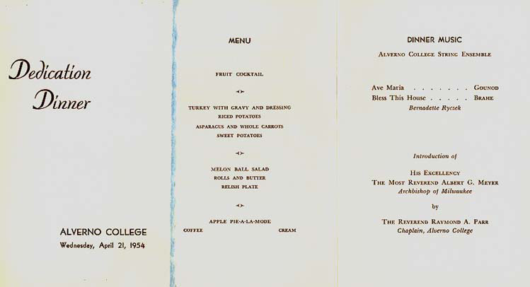 Image of Dedication Dinner Menu, April 21, 1954