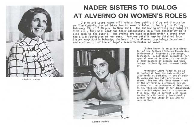 Article on Nader Sisters in Spring 1972 Alverno Today
