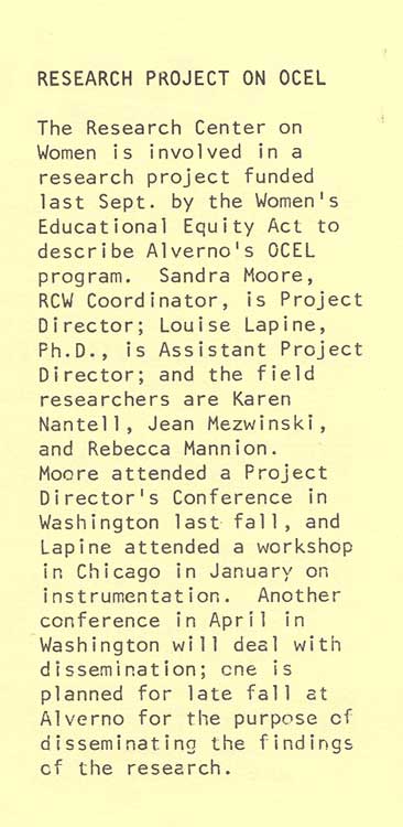 Article on the Women's Educational Equity Act Grant to Study Alverno's OCEL Program from the Innervisons Newsletter from March 3, 1977