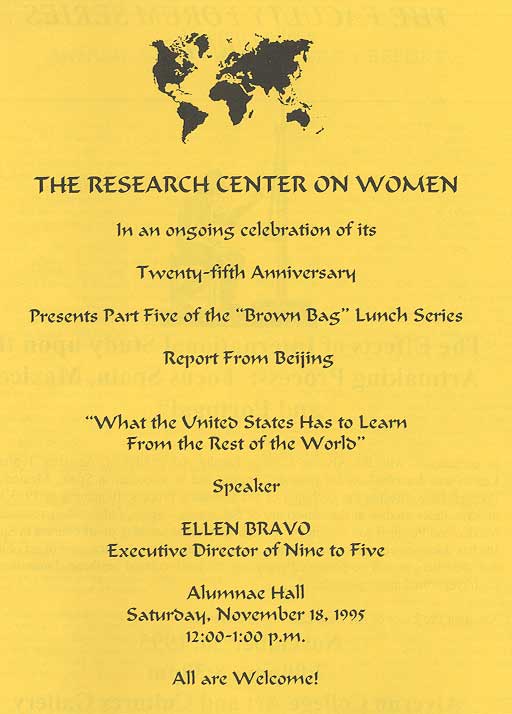 RCW 25th Anniversary Luncheon Series Flyer 4--Ellen Bravo, Speaker