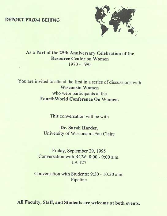 RCW 25th Anniversary Luncheon Series Flyer 1--Dr. Sarah Harder, Speaker