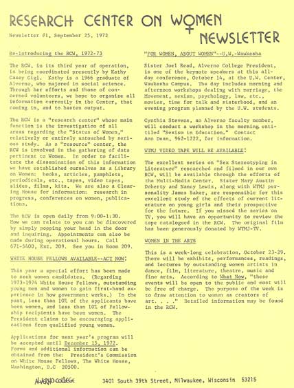 RCW Newsletter from September 1972