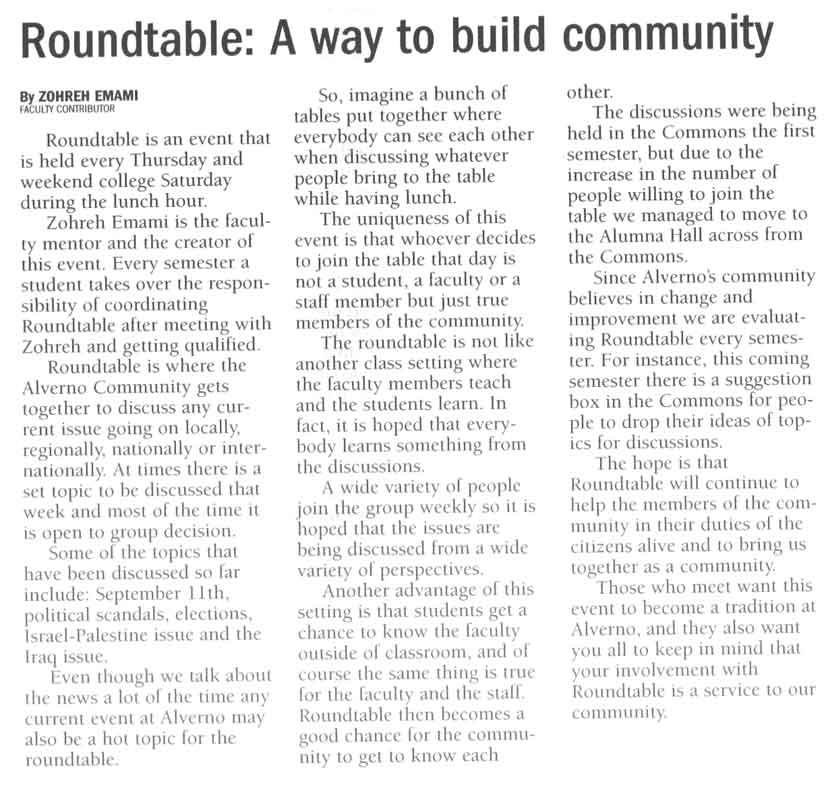 February 14, 2003 "Alpha" article about the Roundtable