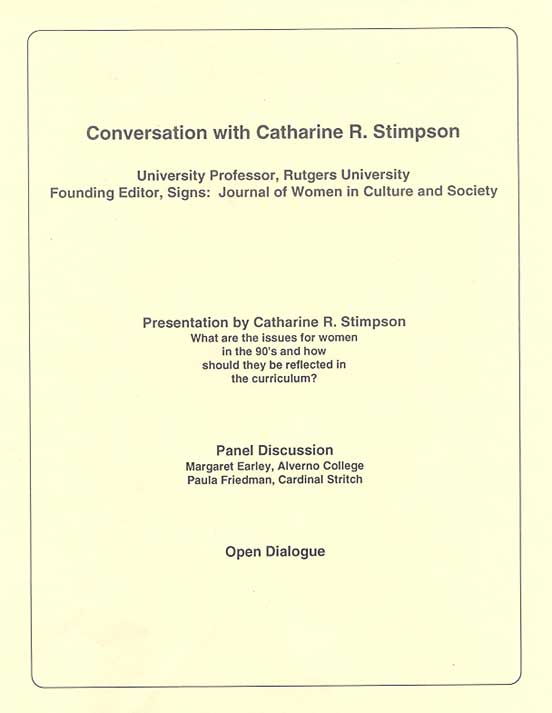 Flyer Announcing the "Conversation with Catharine Stimpson"