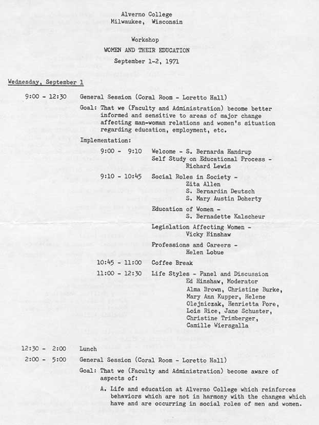 "Women and Their Education" Institute Schedule Page 1