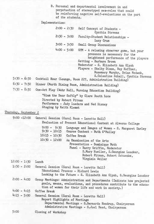 "Women and Their Education" Institute Schedule Page 2